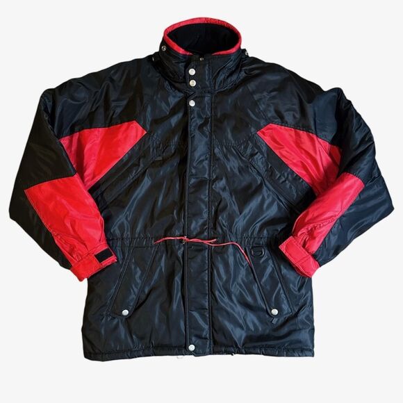 Vintage Marlboro Compass Jacket Mens Large Black Hooded Quilted Winter 90s Parka - Picture 1 of 12